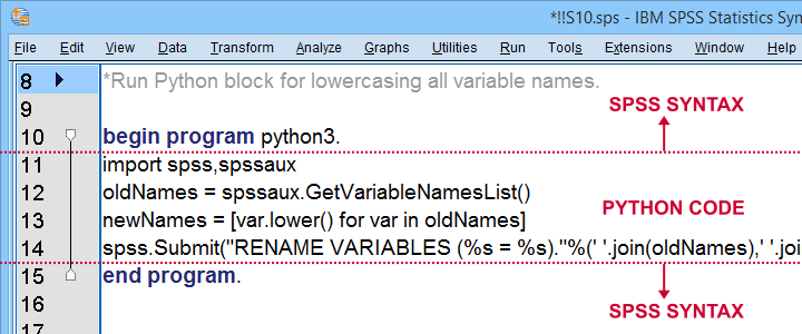 SPSS 语法窗口中的 Python 3 程序块
